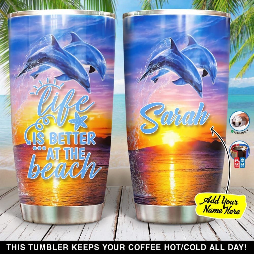 Beach Dolphin Personalized Tumbler