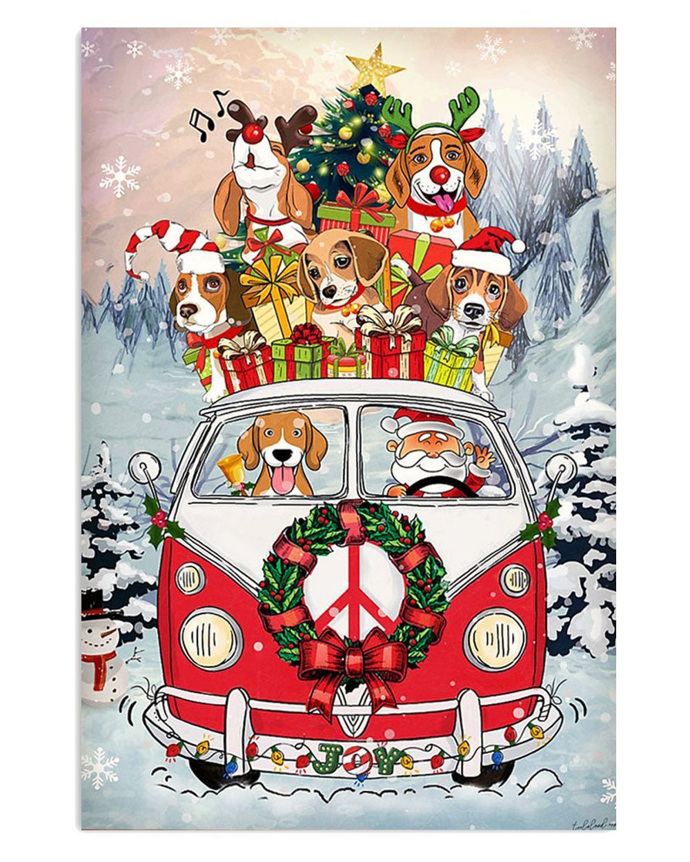 Beagle Christmas Poster Santa Dog