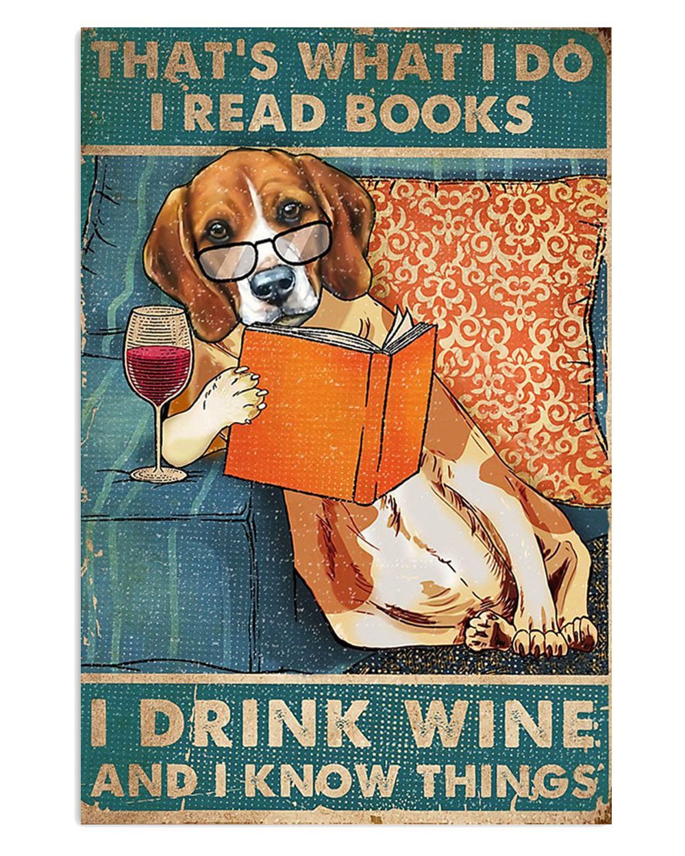 Beagle Dog Book Wine Knowledge Poster