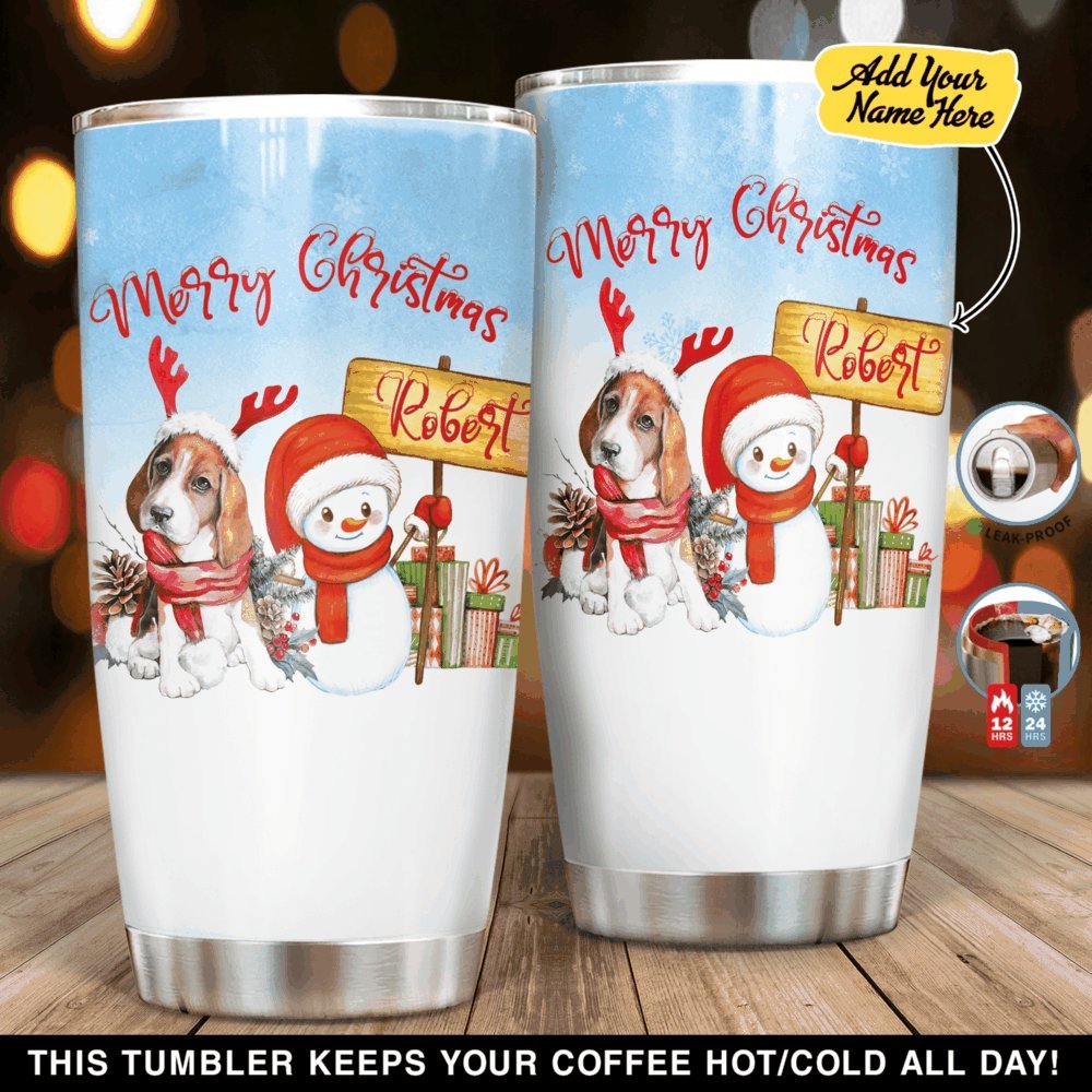 Beagle Dog Merry Christmas Personalized Tumbler