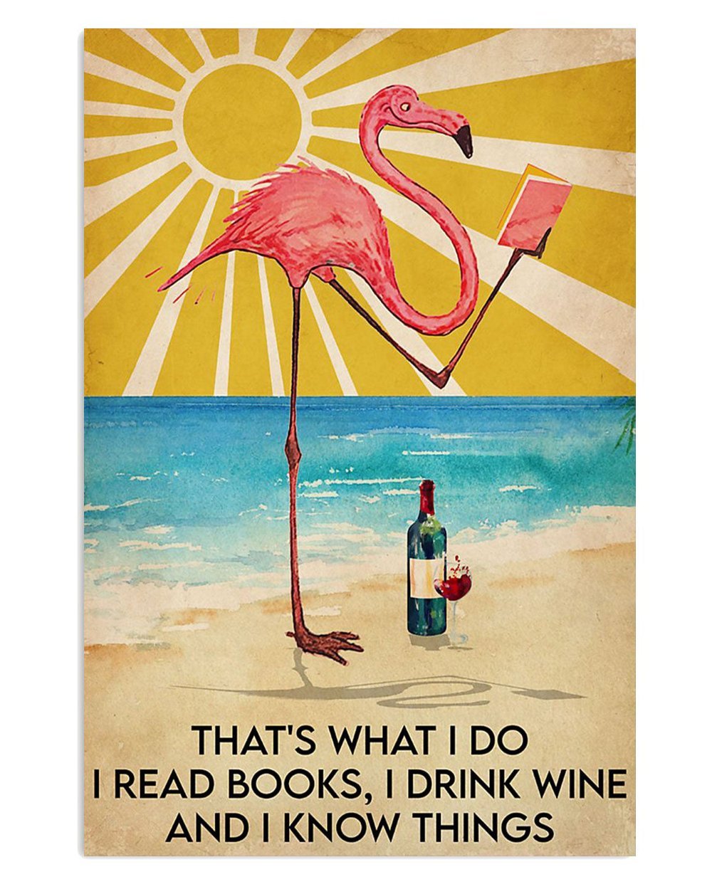 Flamingo Book Wine Summer Beach Poster