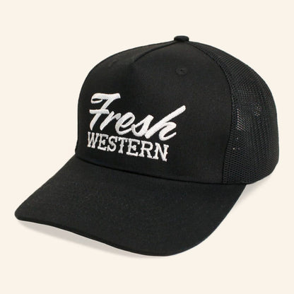 Fresh Western Hat Black And White Embroidered Trucker Hat Gifts For Dudes - Lilybirchmarket