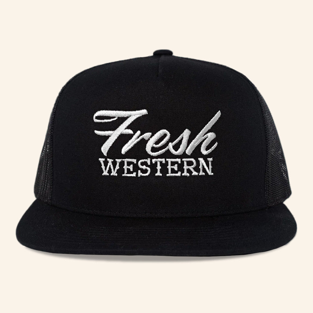 Fresh Western Hat Embroidered FW Trucker Snapback Hat Black And White Gifts For Him - Lilybirchmarket