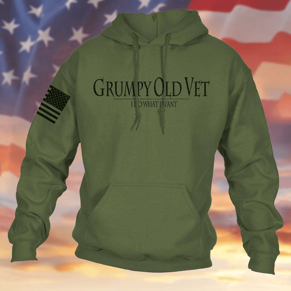 Grumpy Old Vet Hoodie I Do What I Want Hooded Sweatshirt USA Flag Veteran Clothing - Lilybirchmarket