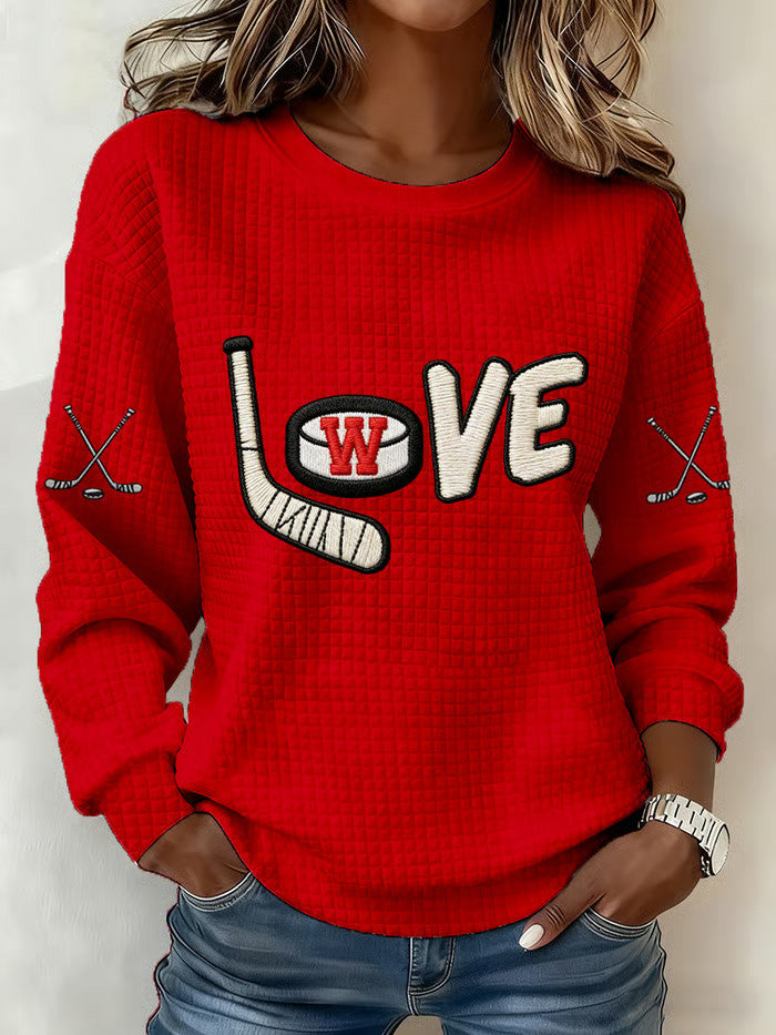 Red Wisconsin Ice Hockey Sweatshirt Game Day Sweatshirt Gifts For Hockey Enthusiasts - Lilybirchmarket