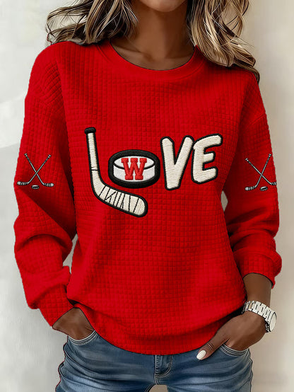 Red Wisconsin Ice Hockey Sweatshirt Game Day Sweatshirt Gifts For Hockey Enthusiasts - Lilybirchmarket