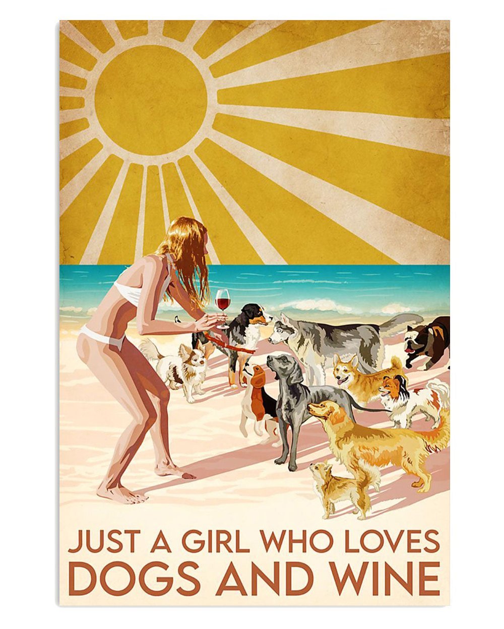 Summer Beach Ocean Dog Wine Poster