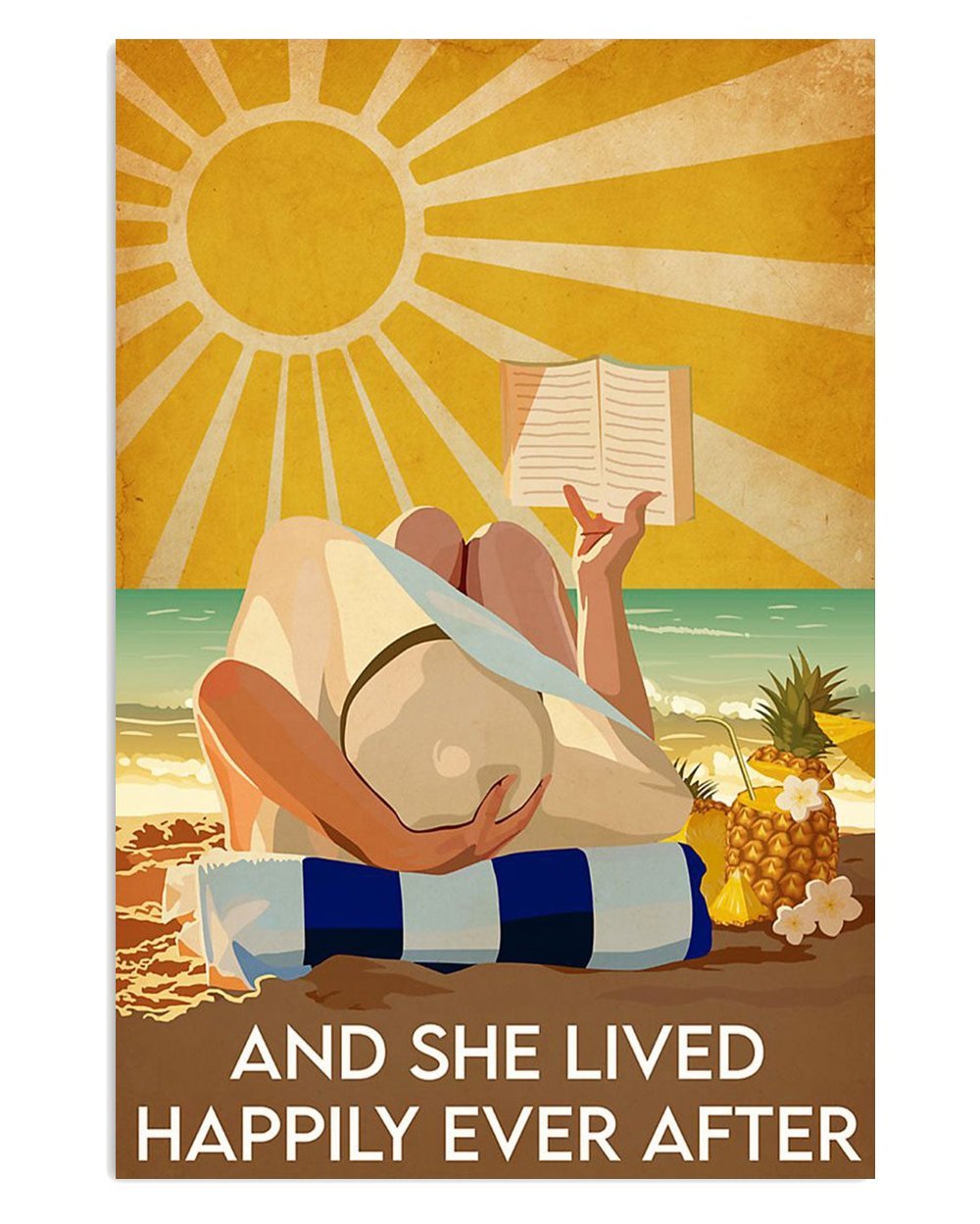 Summer Beach Poster with Reading Girl