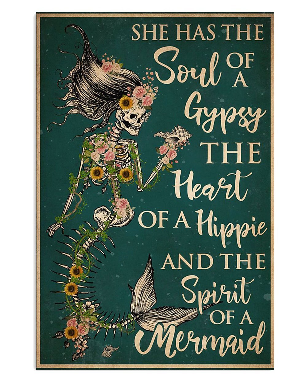 Summer Mermaid Skeleton Poster for Sand Beach Sea