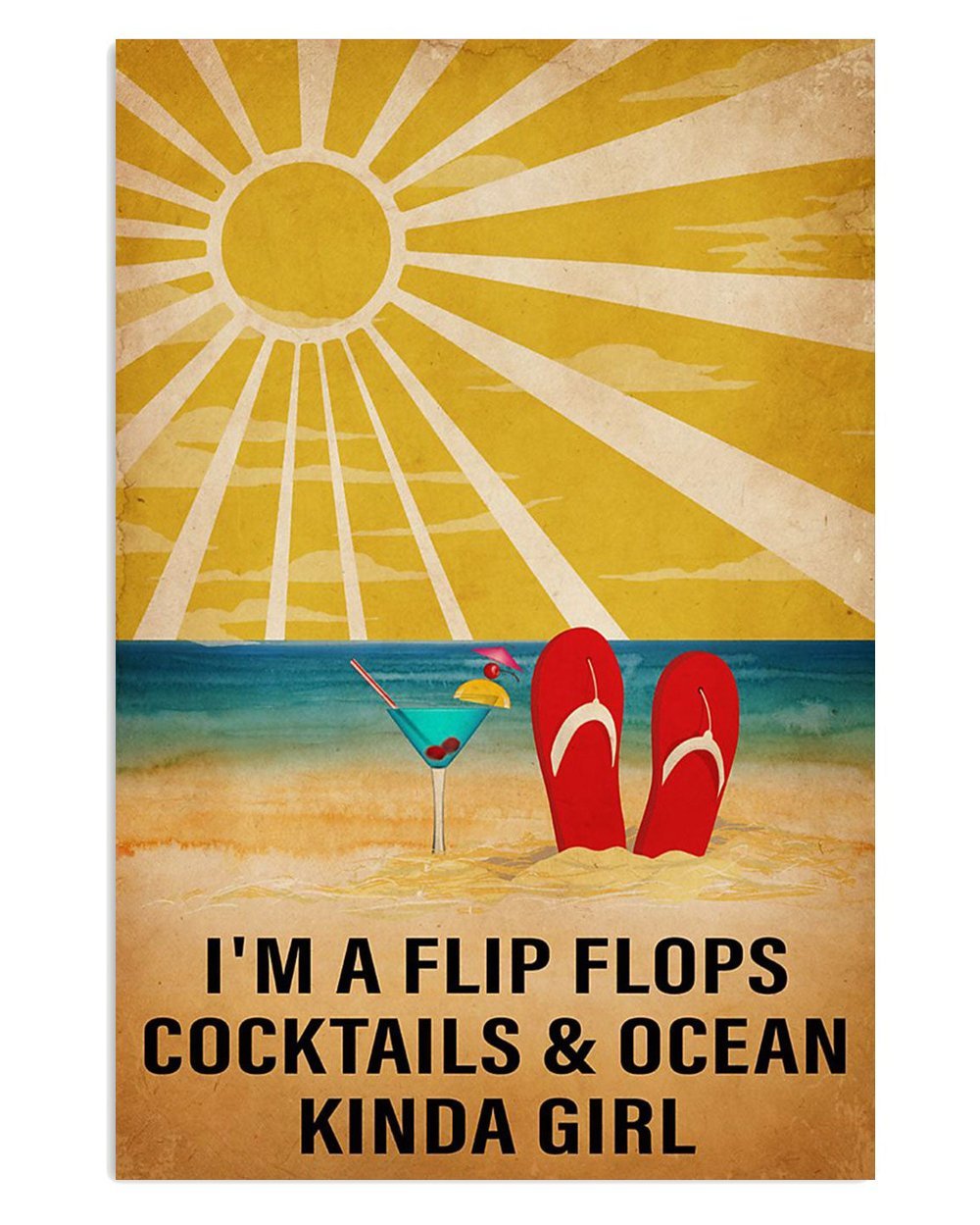 Summer Ocean Beach Girl Cocktail Poster