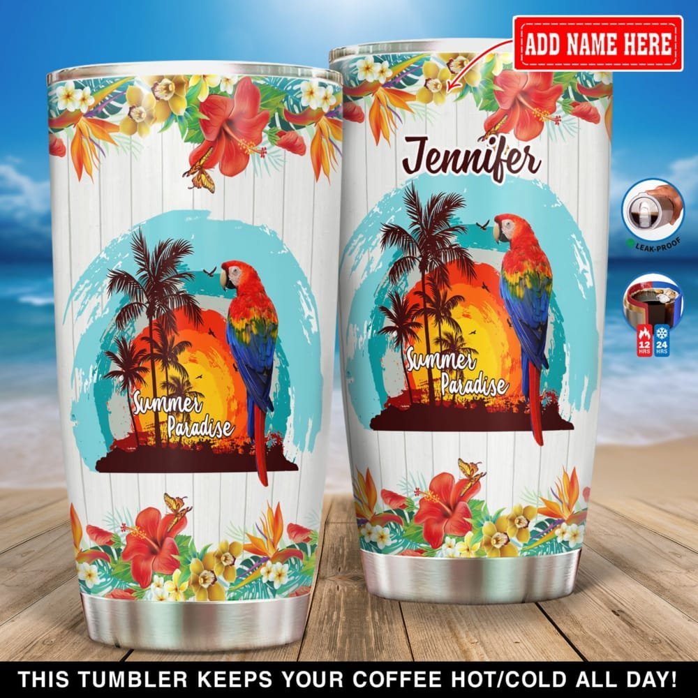 Summer Parrot Personalized Tumbler