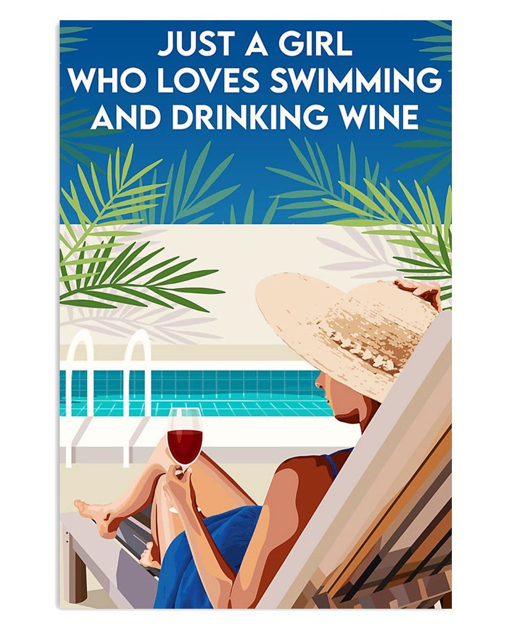 Swimming Girl with Wine on Summer Beach Poster