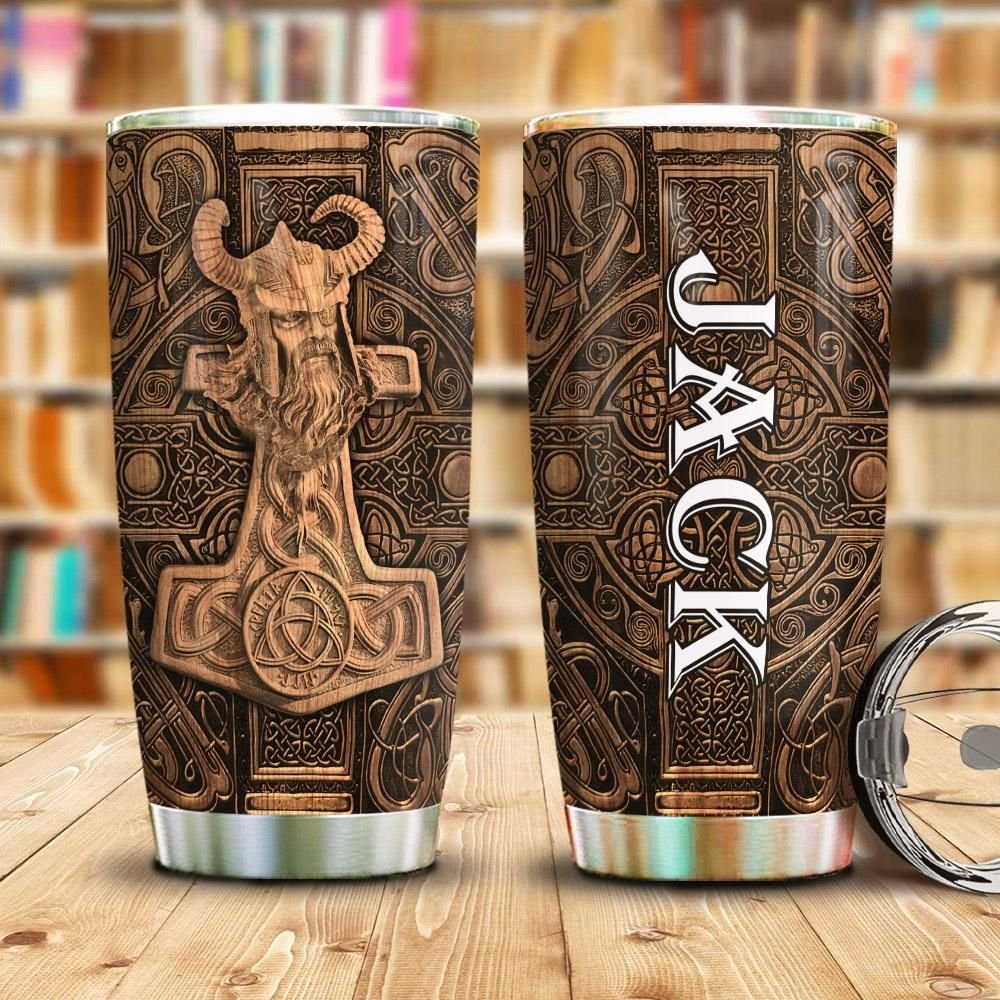 Viking Odin Mjolnir Wooden Personalized Tumbler