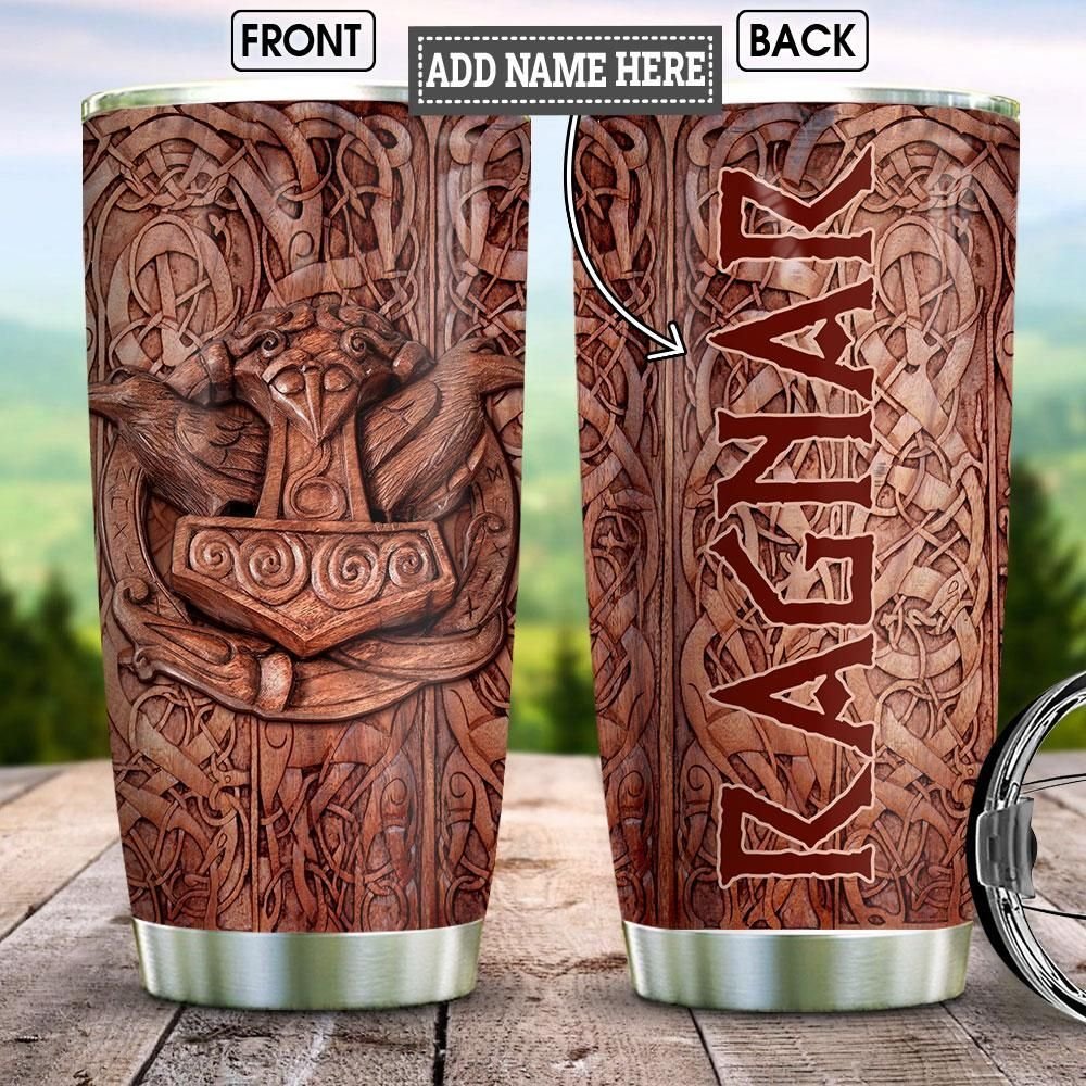 Viking Raven Odin Wood Personalized Tumbler