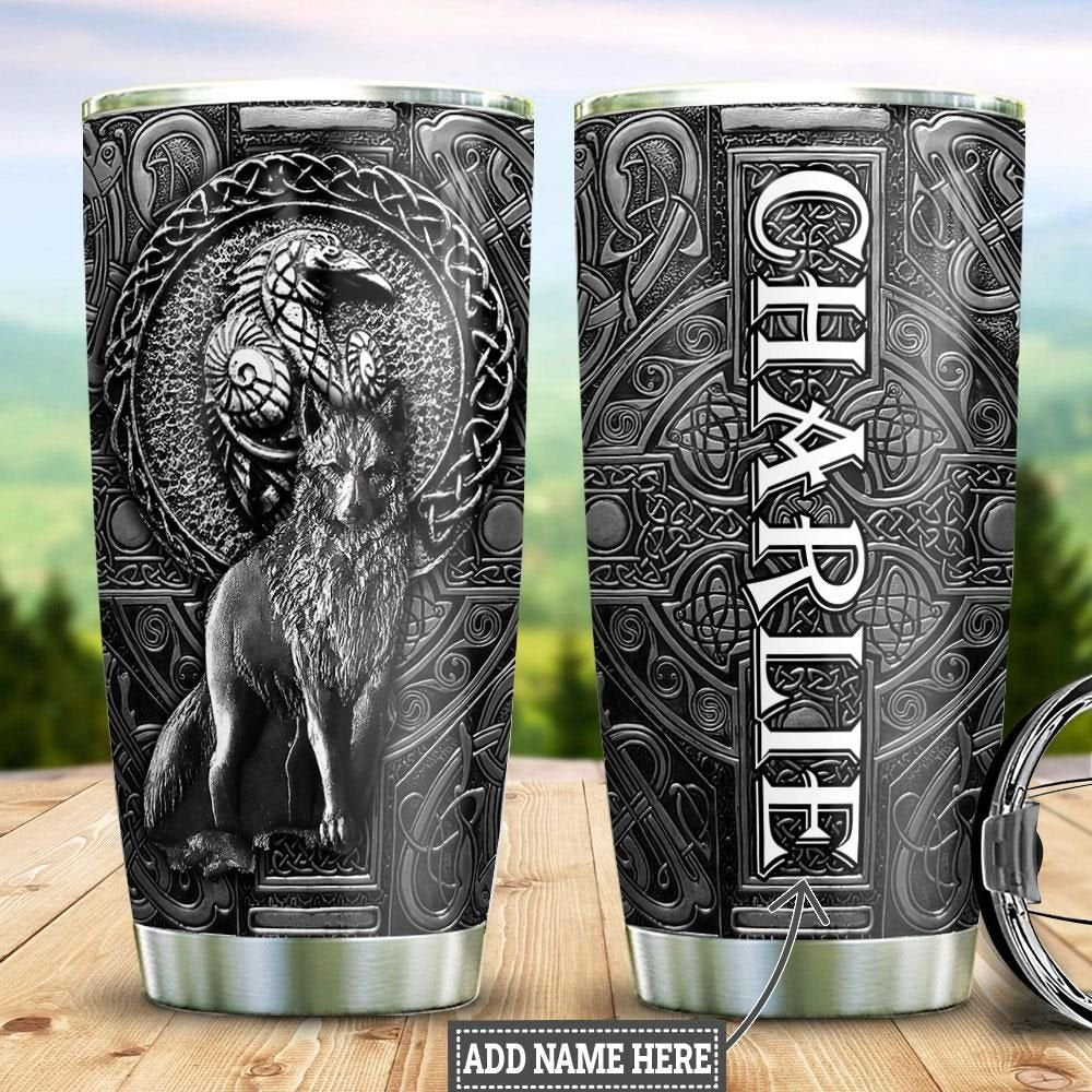 Viking Wolf Raven Metal Personalized Tumbler