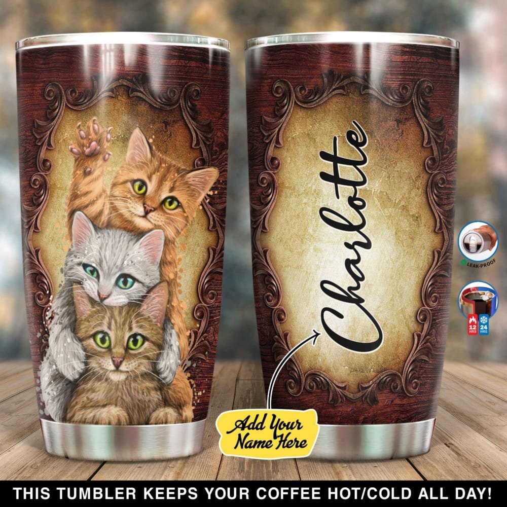 Vintage Cute Kitten Personalized Tumbler