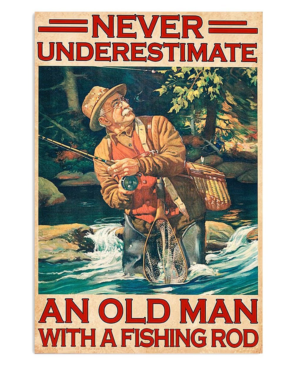 Vintage Fishing Old Man Poster