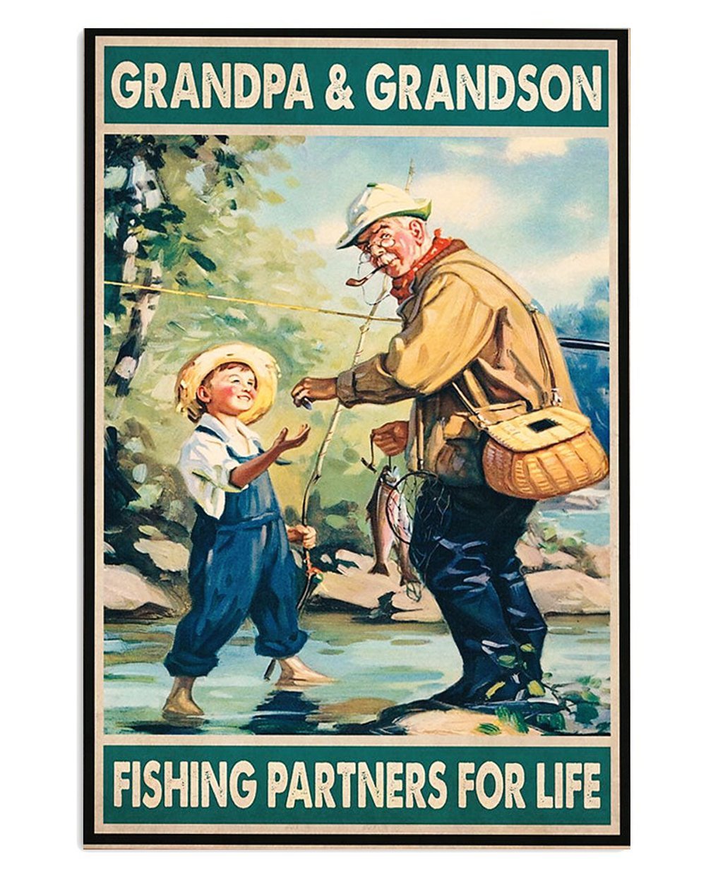 Vintage Fishing Poster Grandpa Grandson