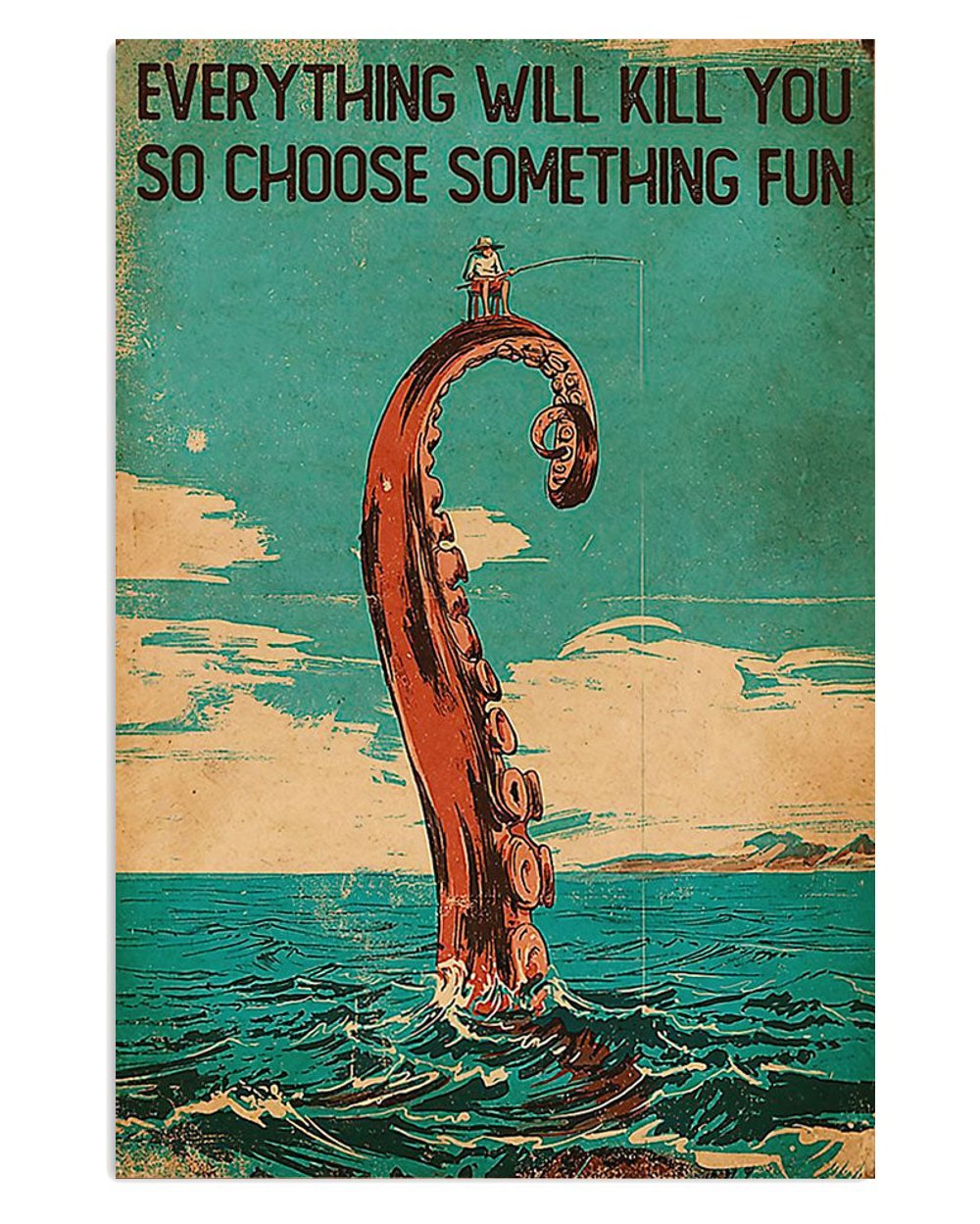 Vintage Fishing Posters Octopus Illustration