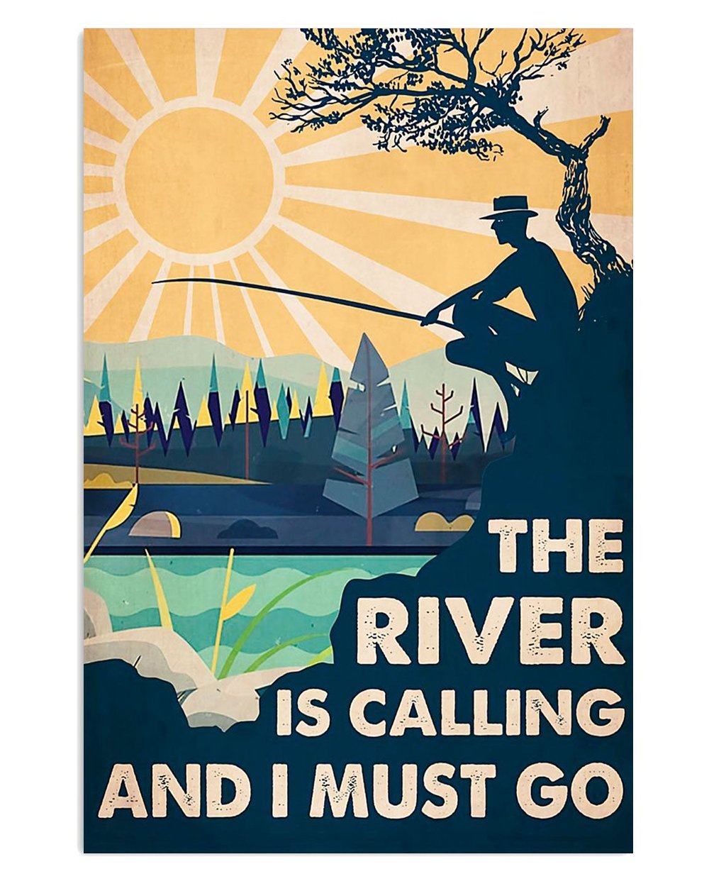 Vintage Fishing River Poster Gift