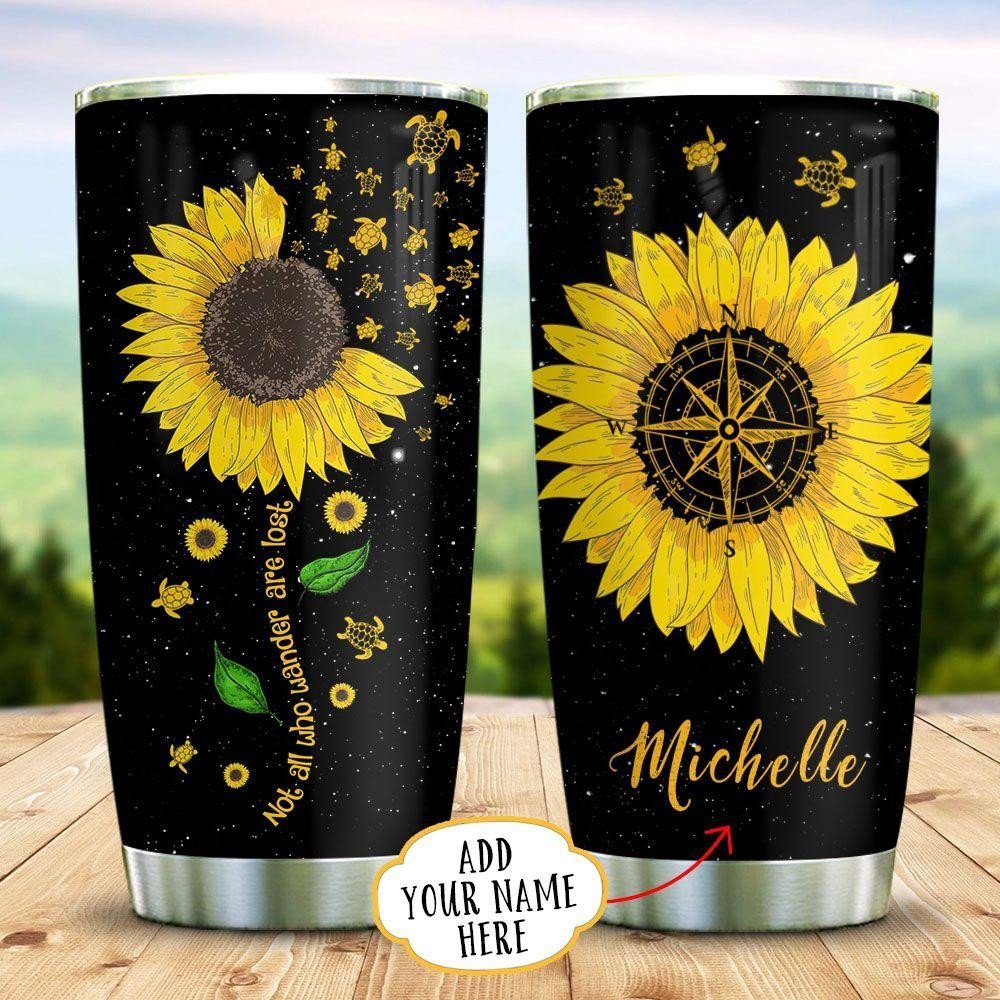 Wander Sunflower Sea Turtle Personalized Tumbler