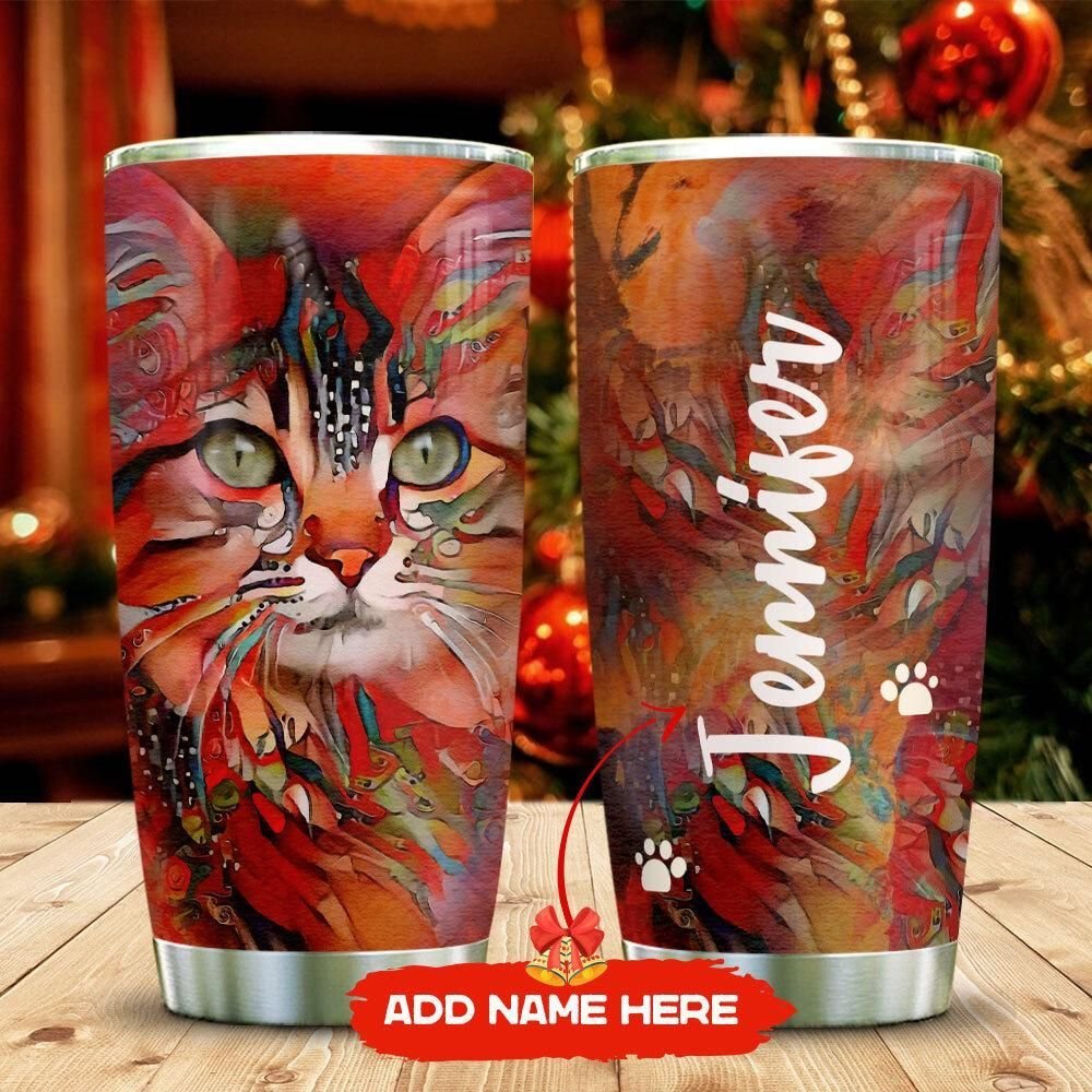 Water Color Art Cat Personalized Tumbler