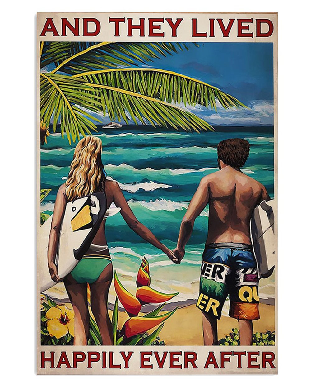 Water Surfing Couple Boyfriend Girlfriend Beach Surfer Poster