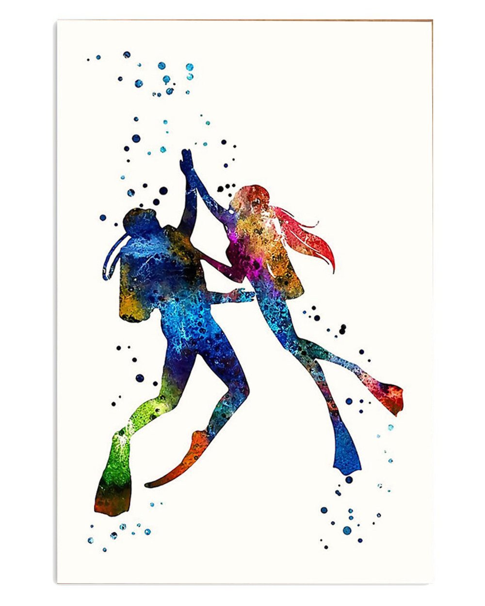 Watercolor Scuba Diver Couple Poster