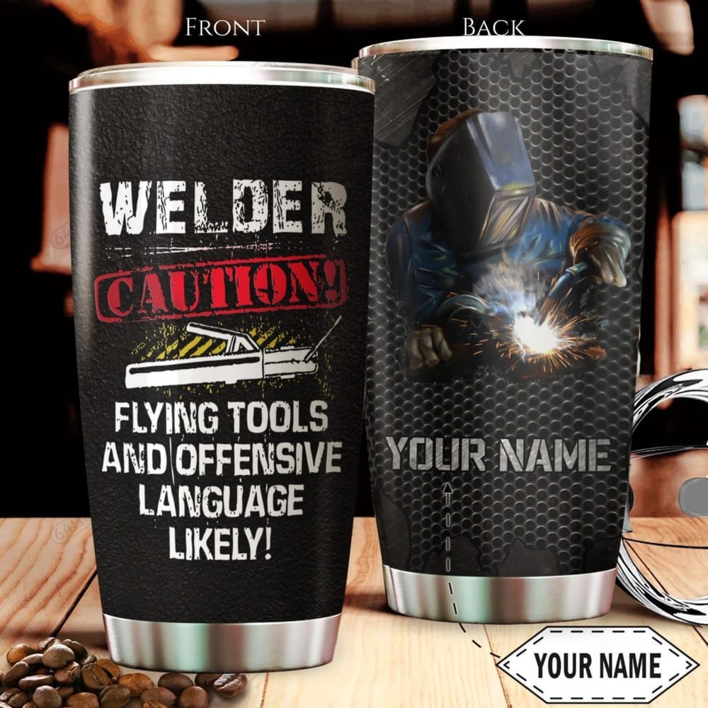 Welder Caution Personalized Tumbler