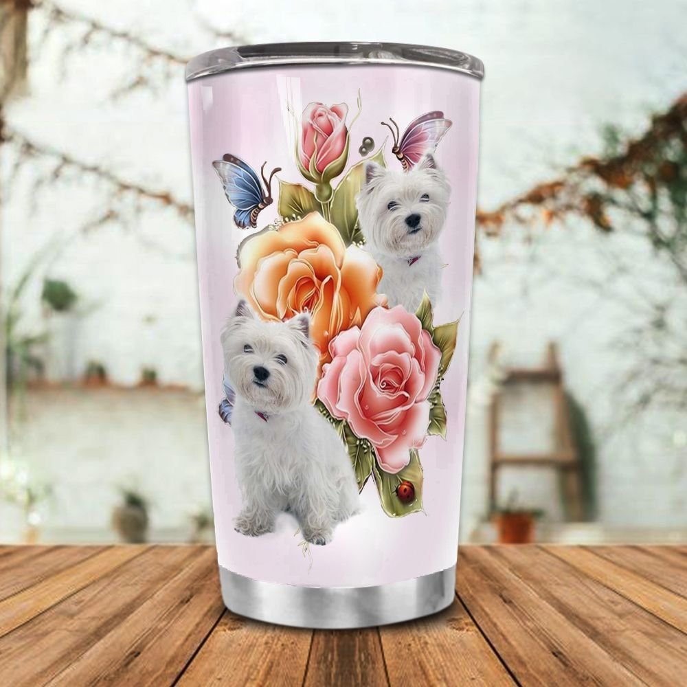 West Highland White Terrier Rose Butterfly Personalized Tumbler