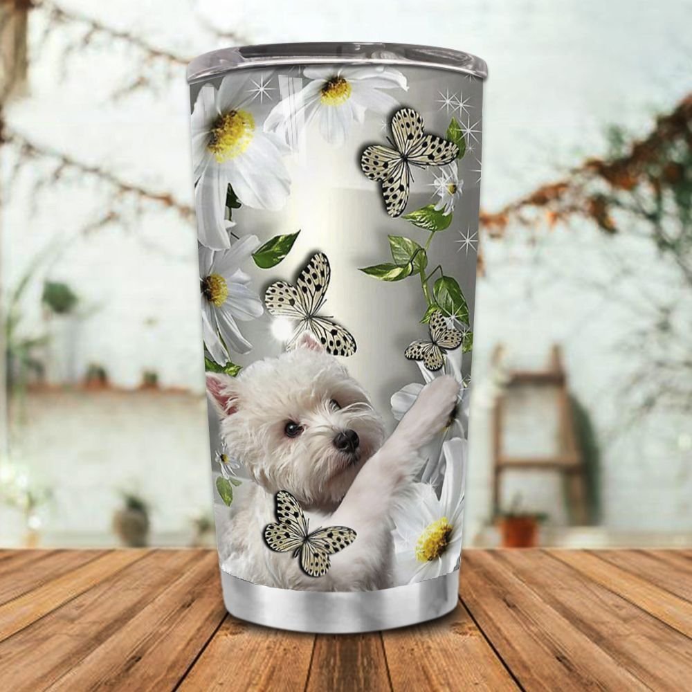 Westie Daisy And Butterfly Personalized Tumbler