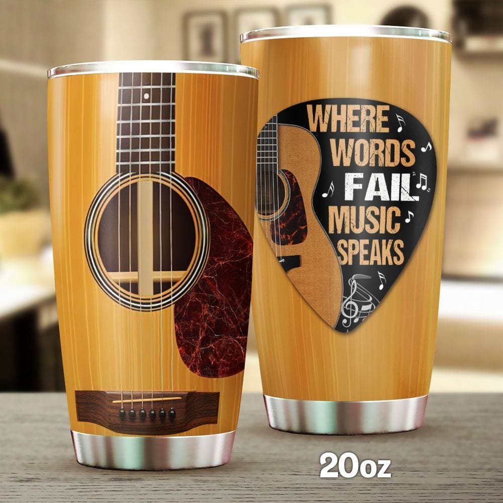 Where Words Fail Music Speaks Guitar Personalized Tumbler