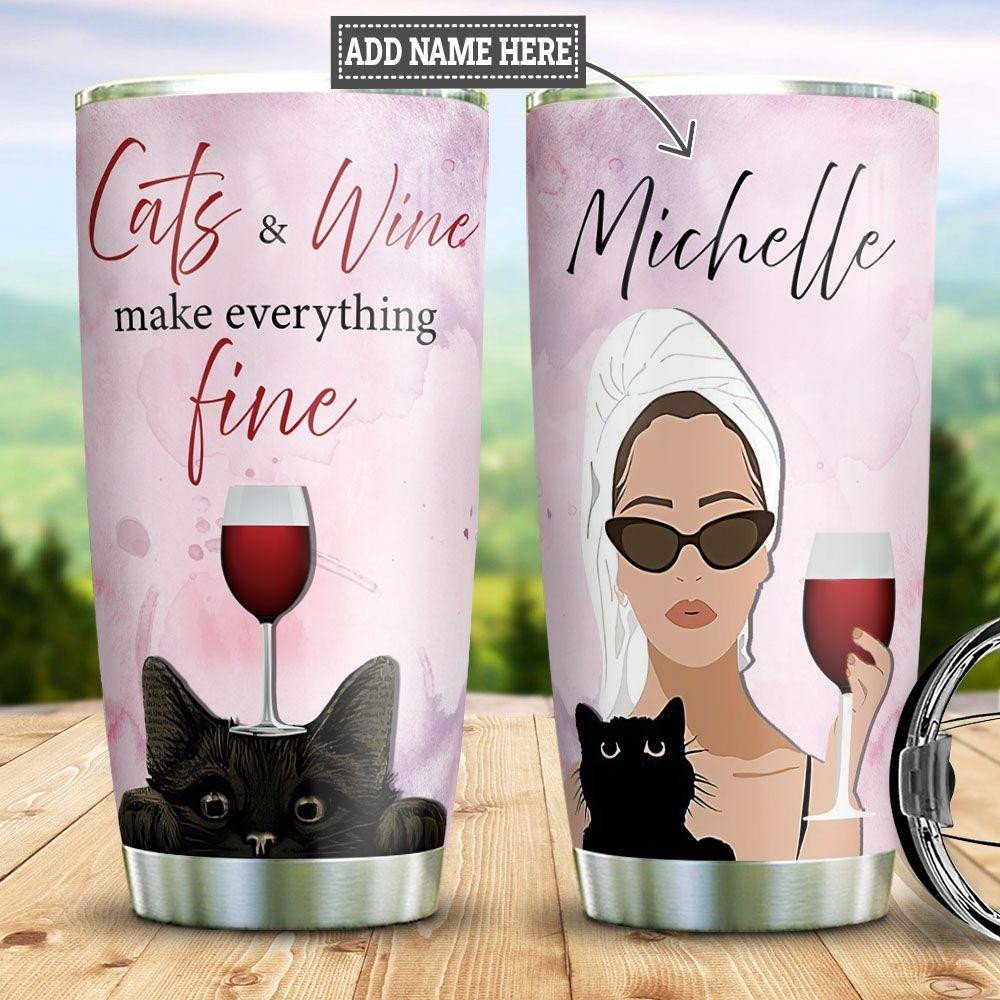 Wine Cat Woman Personalized Tumbler