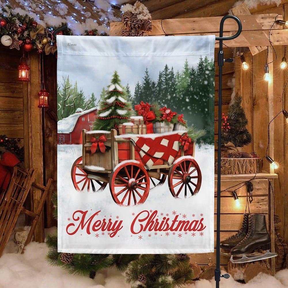 Winter Wagon Christmas Flag Garden Decor