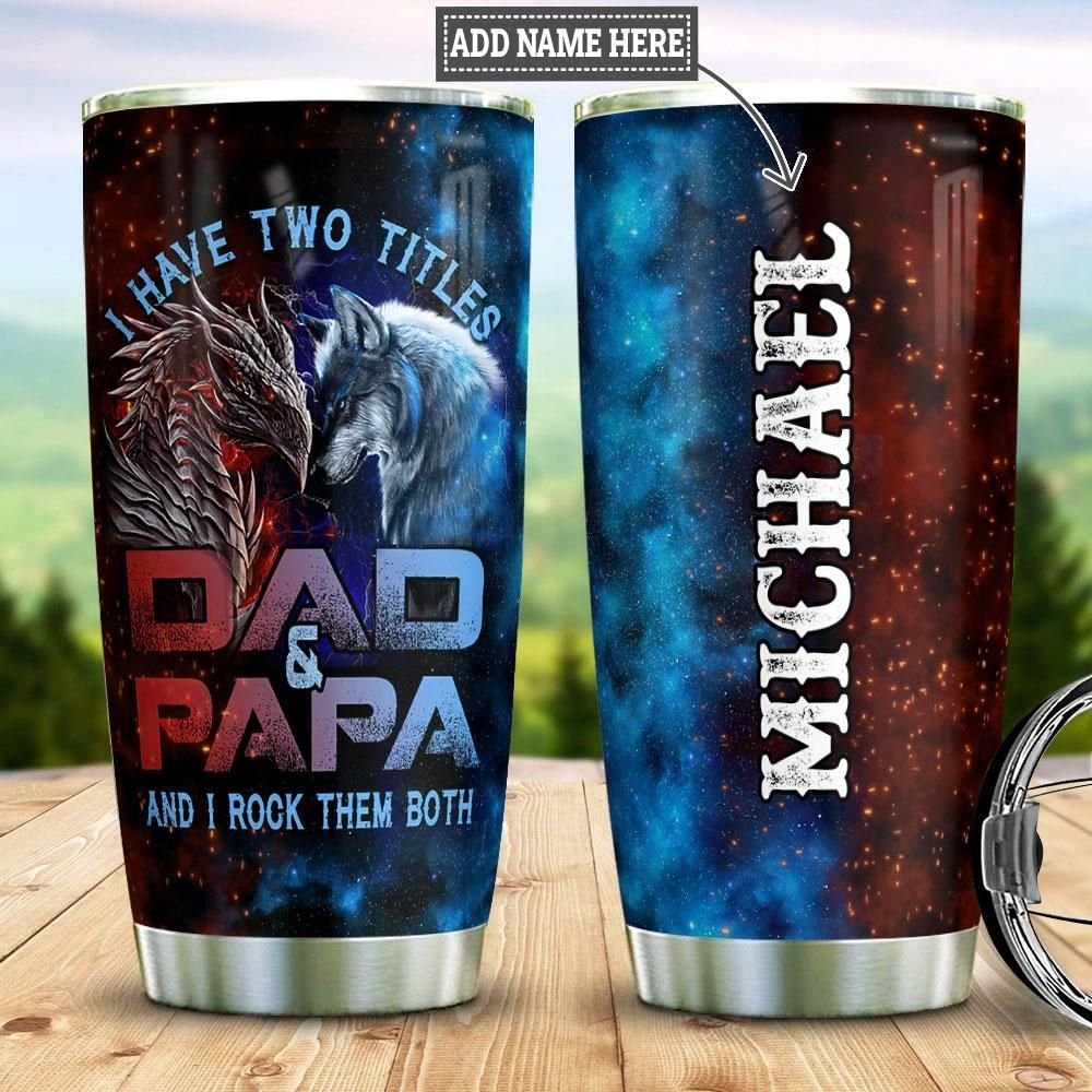 Wolf And Dragon Dad And Papa Personalized Tumbler