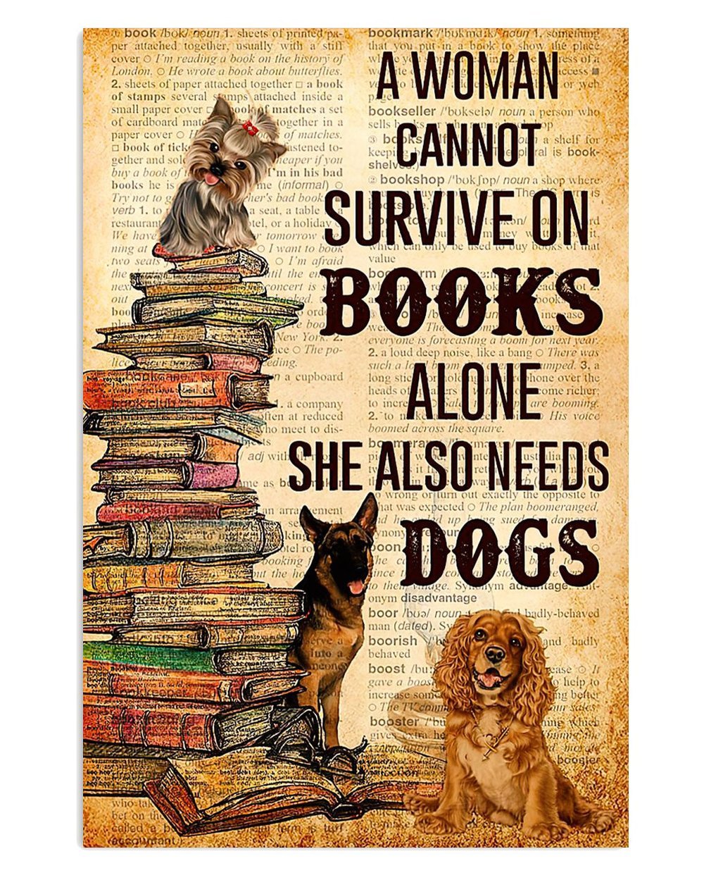 Woman Loves Books and Dog Poster