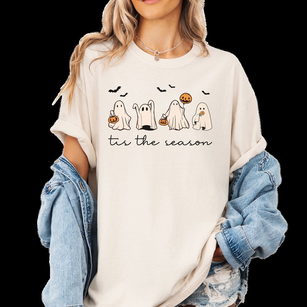 Women Halloween Shirts Retro Ghost Pumpkin Season