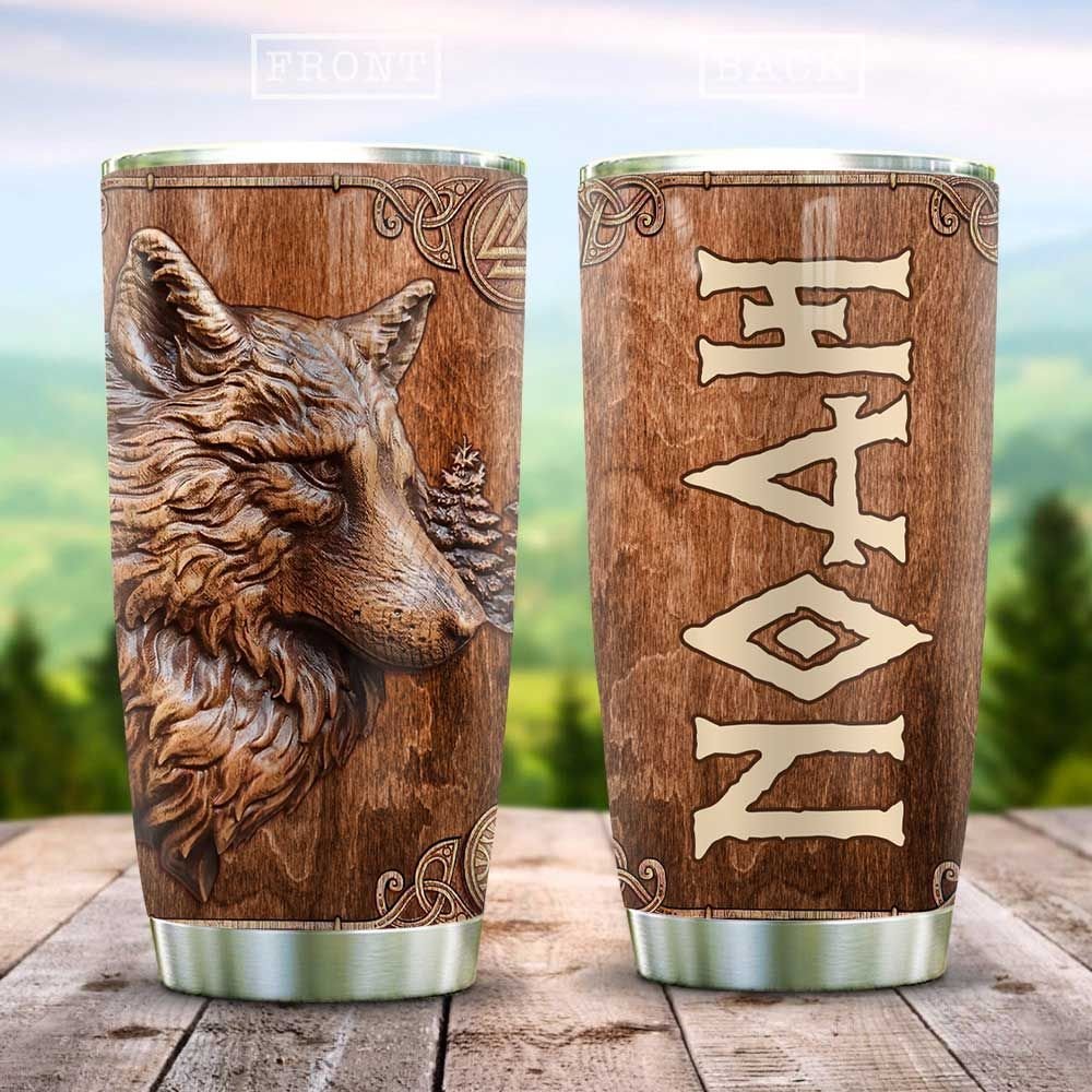 Wooden Wolf Vikings Personalized Tumbler