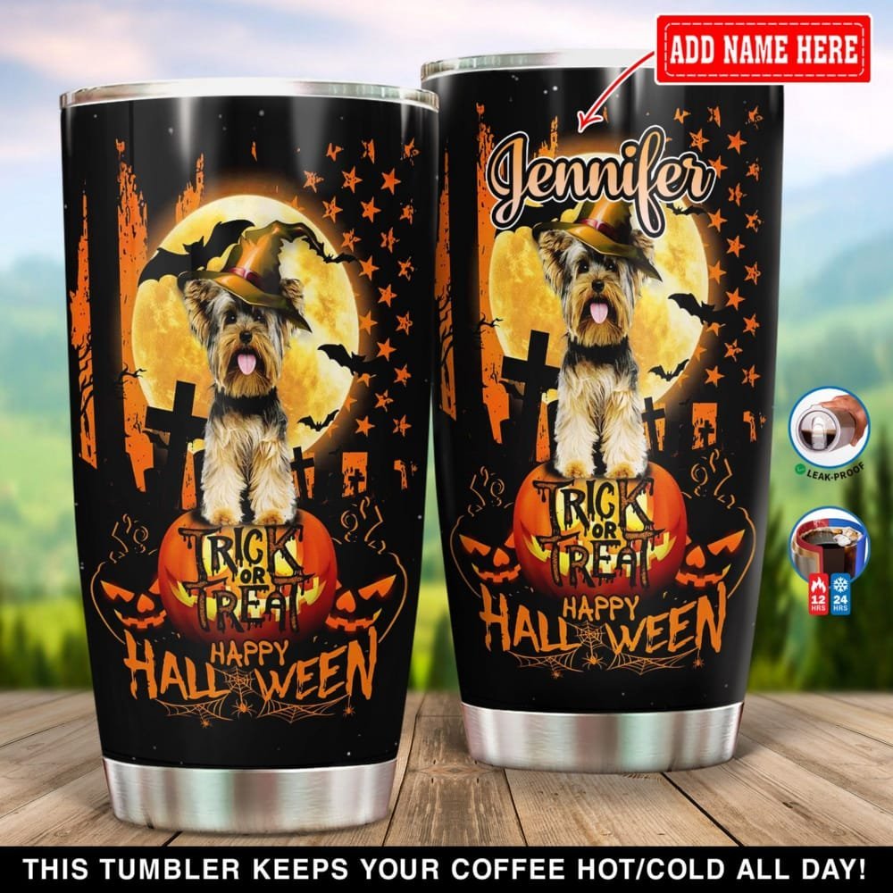 Yorkie Happy Halloween Personalized Tumbler