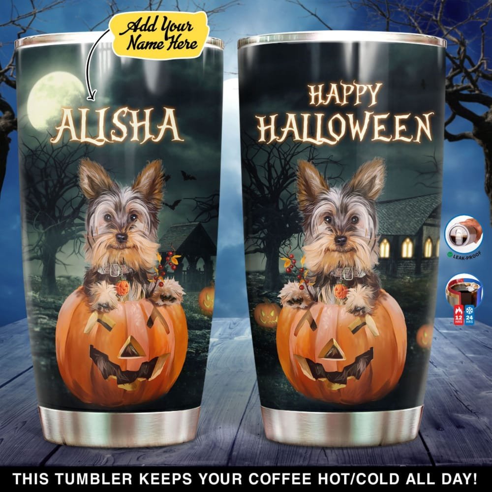 Yorkshire Terrier Happy Halloween Personalized Tumbler