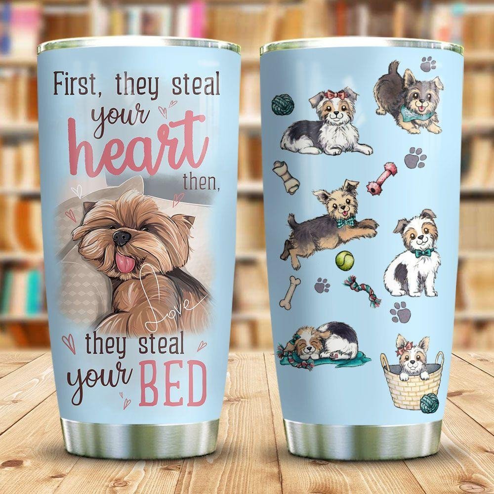 Yorkshire Terrier Steal Your Bed Personalized Tumbler