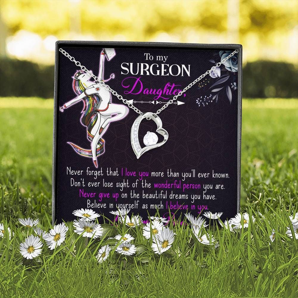 Never Give Up Funny Unicorn Forever Love Necklace Giving Surgeon Daughter