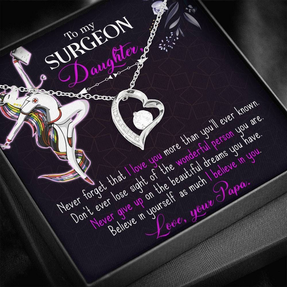 Never Give Up Funny Unicorn Forever Love Necklace Giving Surgeon Daughter