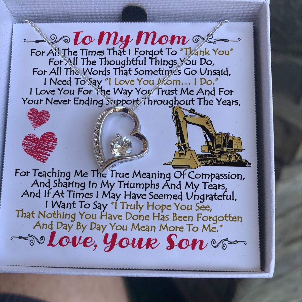 Son Giving Mom Forever Love Necklace You Mean More To Me