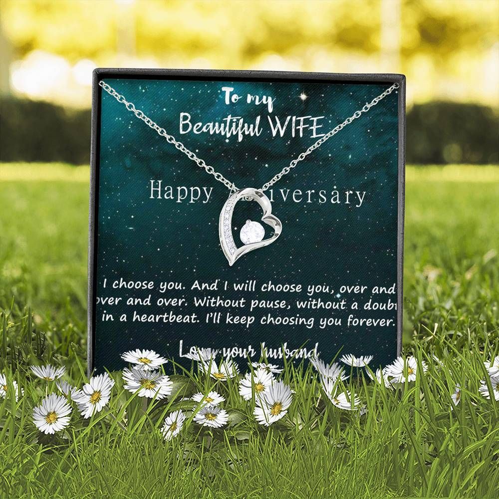 Happy Anniversary Loving Message Card Forever Love Necklace Gift For Wife