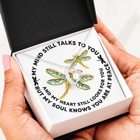 Two Gold Green Dragonflies My Mind Still Talks To You Forever Love Necklace