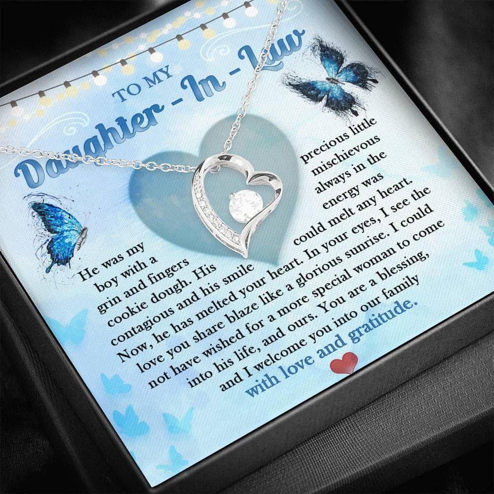 To My Daughter In Law He Was My Precious Little Boy Forever Love Necklace