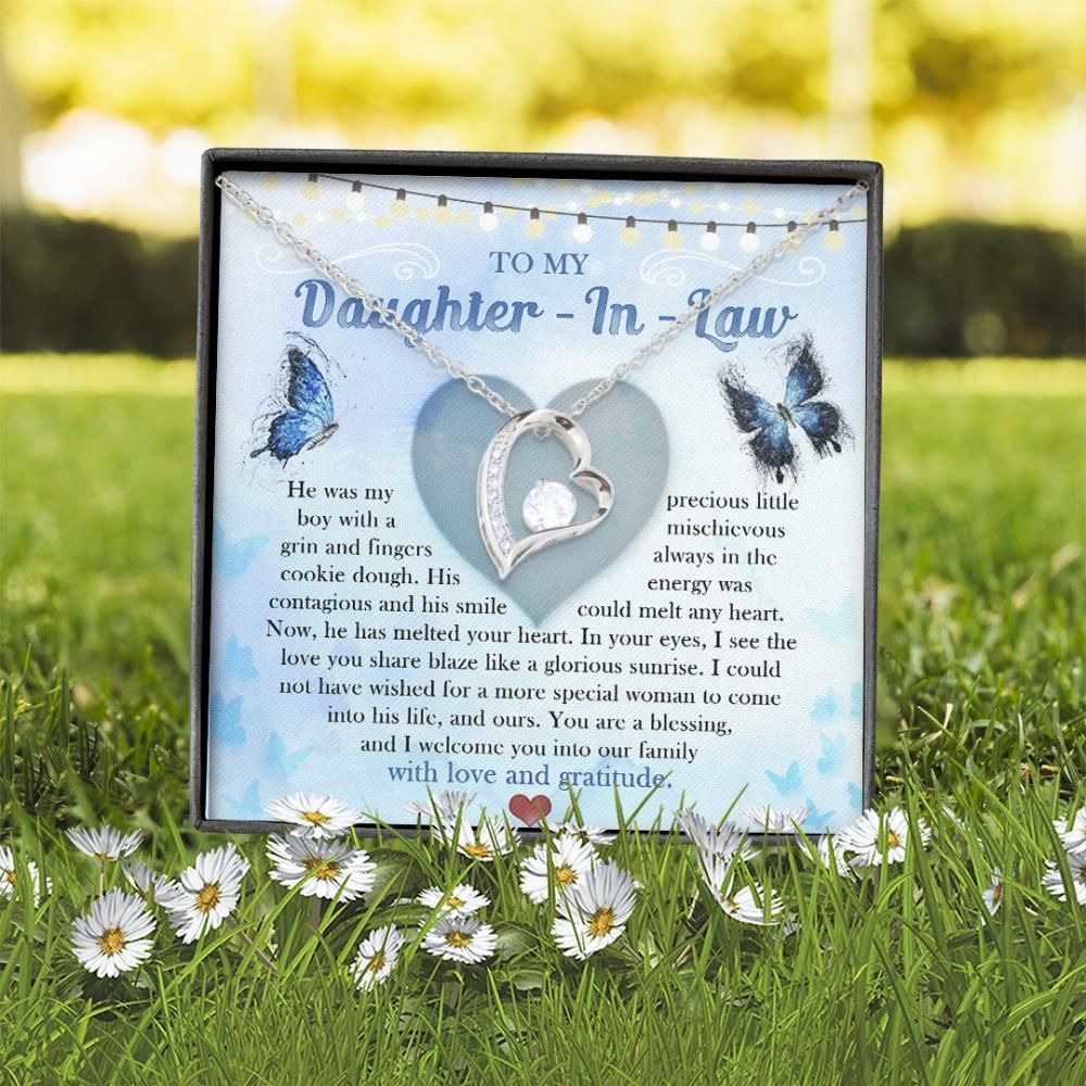 To My Daughter In Law He Was My Precious Little Boy Forever Love Necklace