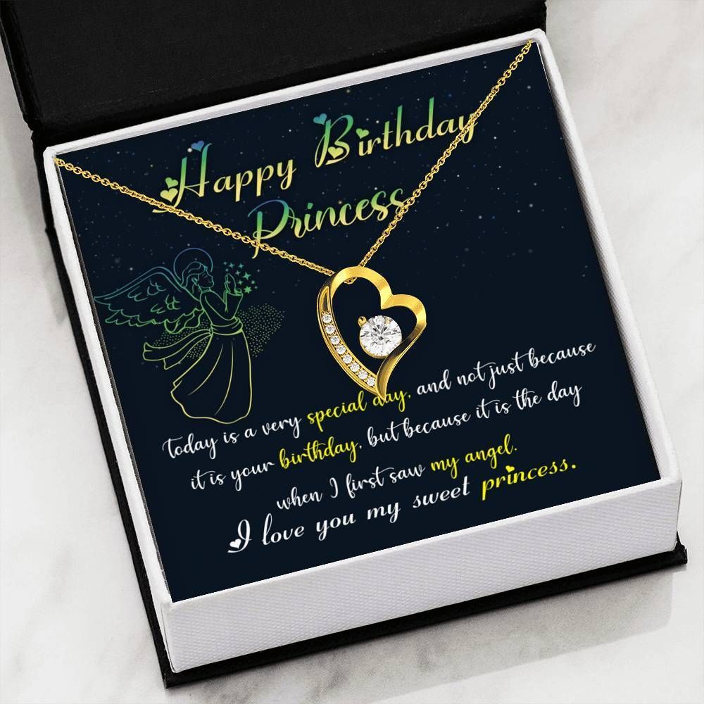 Happy Birthday Princess Message Card Forever Love Necklace Gift For Women