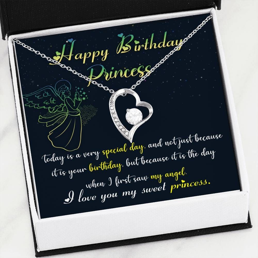 Happy Birthday Princess Message Card Forever Love Necklace Gift For Women